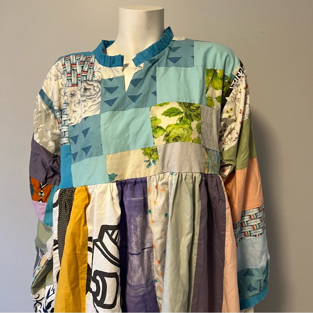 Hand Stitched Patchwork Multicolored Spring Tiered Maxi Dress Size Large